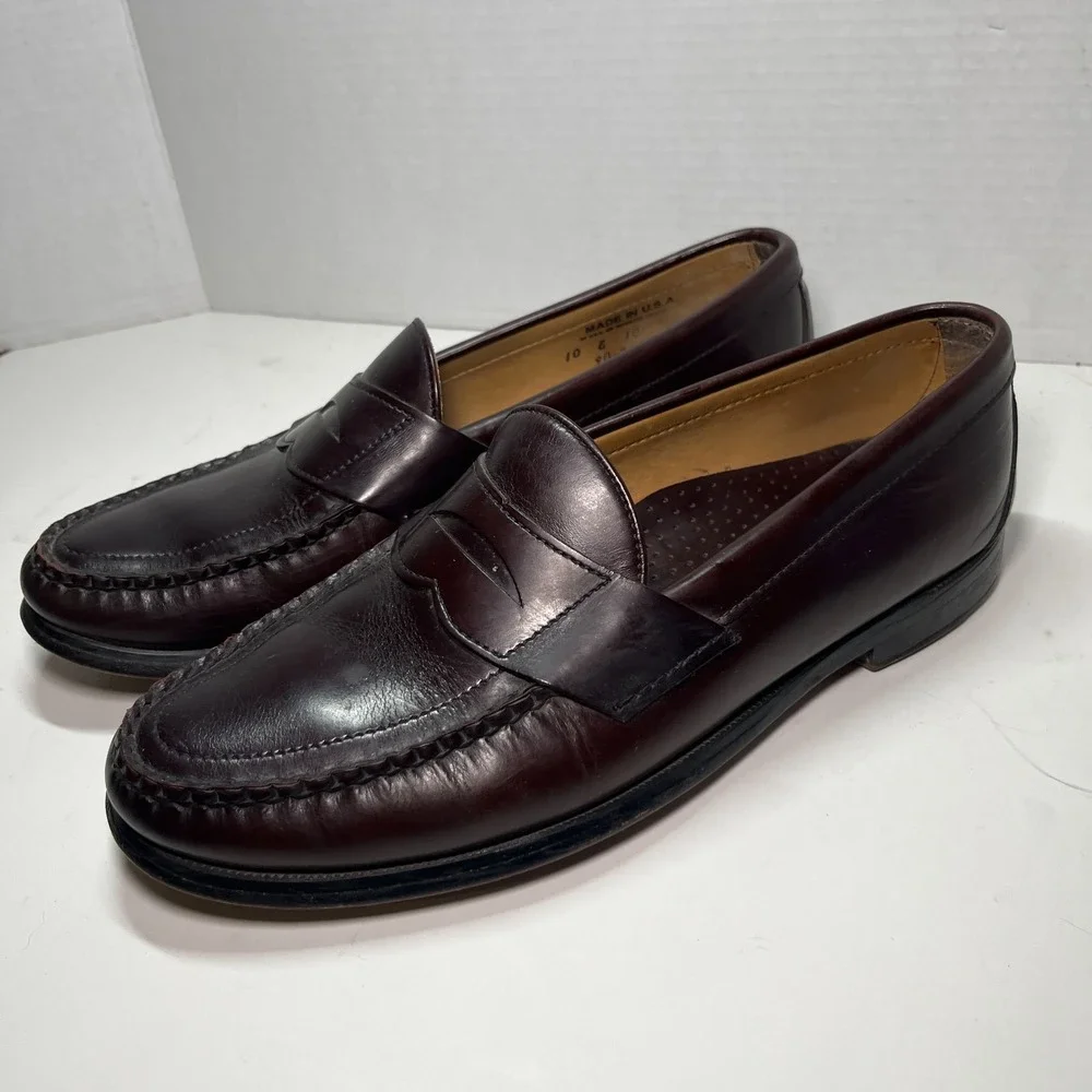 SEBAGO Penny Loafers Shoes Men's 10 Burgundy Leather Hand-Sewn Made in USA EUC